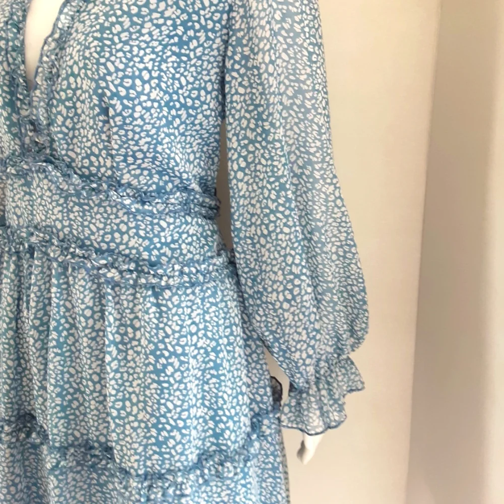 PLUS SZ XL ROMANTIC FRILLY BABY BLUE CUT OUT BACK SEXY DEEP V-NECK DRESS - Picture 9 of 10